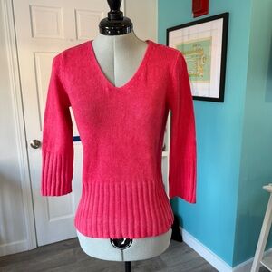 Apostrophe Pink Angora Blend V-Neck Sweater with Fitted Silhouette (size SP)